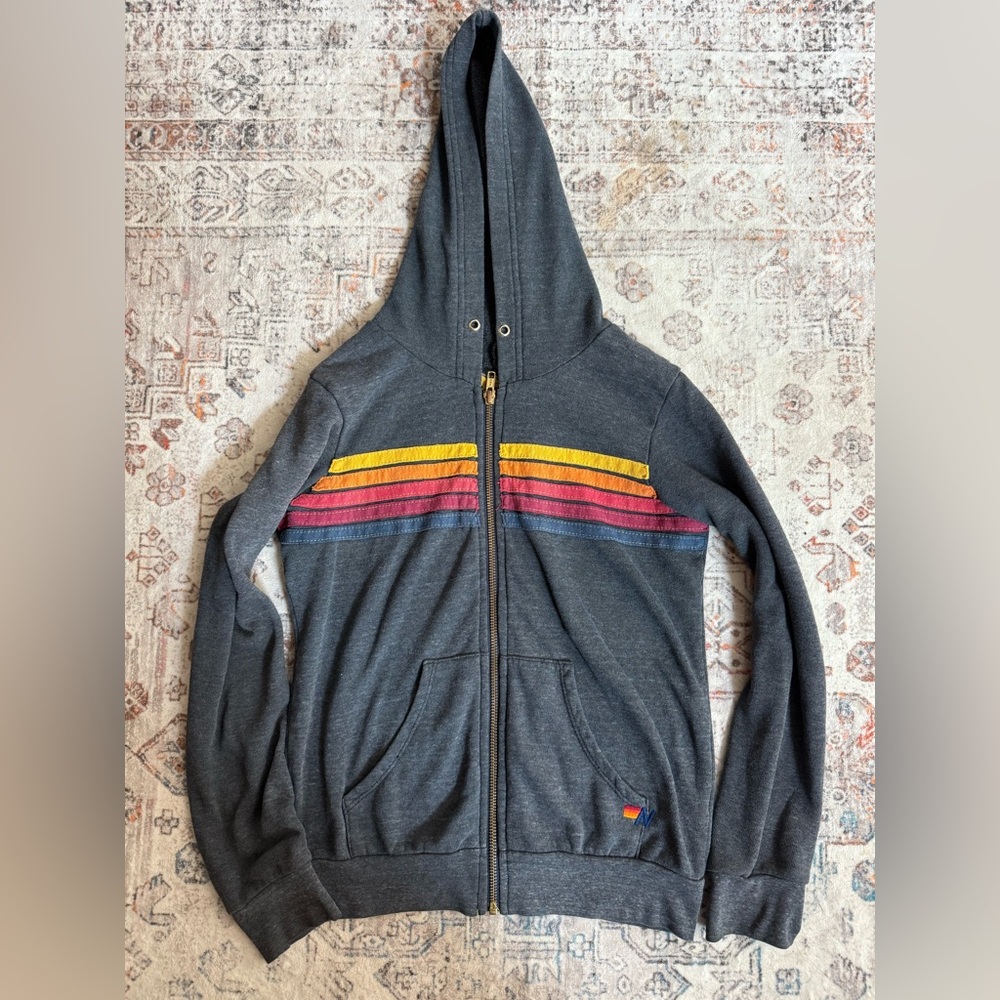 Aviator Nation, Striped zip hoodie, Size 10 Kids